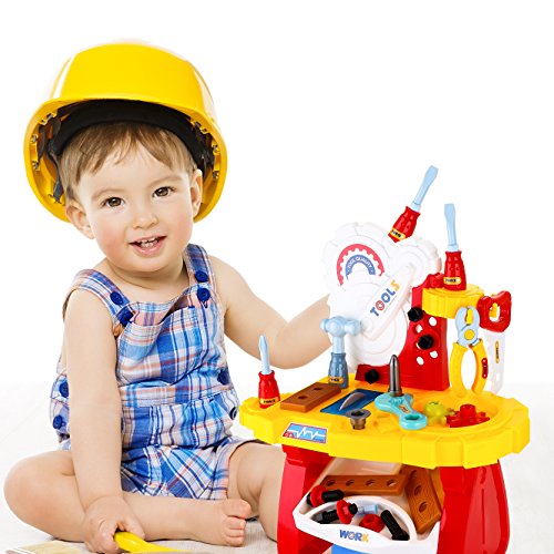 STEM Toddler Toy Drill and Learn Tool Set, Toy Choi’s 33 Pieces DIY Construction Toolbox Workbench