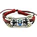 MORE FUN Flower Murano Beads Multilayer Red Leather Metal Tube Rope Wrap Bracelet (Blue)