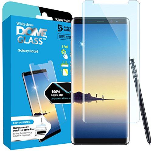 Galaxy Note 8 Screen Protector Tempered Glass (Replacement Set), [Liquid Dispersion Tech] 3D Curved Full Cover Dome Glass Easy Install by Whitestone for Samsung Galaxy Note 8 - Spare Kit (No UV Light)