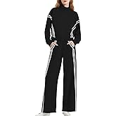 Casly Lamiit Women's 2 Piece Lounge Outfits Zip Up Sweat Set Contrast Striped Wide Leg Jogging Pants Travel Track Suit