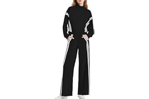Casly Lamiit Women's 2 Piece Lounge Outfits Zip Up Sweat Set Contrast Striped Wide Leg Jogging Pants Travel Track Suit