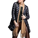 Women's Hooded Ultra-Lightweight Down Jacket Long Outwear Zip Puffer Coat Black