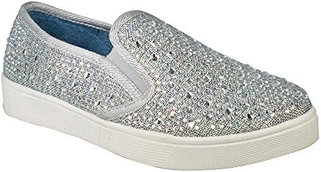 Blossom Girl Cherry Sparkle Rhinestones Slip-On Casual Flat Fashion Sneakers Shoes Silver 3
