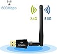 ANEWKODI 600Mbps Dual Band (2.4G/150Mbps+5G/433Mbps) Wireless USB Wifi Adapter,802.11N/G/B Antenna Network Lan Card For Windows XP/Vista/7/8/8.1/10 (32/64bits) MAC OS