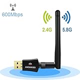 ANEWKODI 600Mbps Dual Band (2.4G/150Mbps+5G/433Mbps) Wireless USB Wifi Adapter,802.11N/G/B Antenna Network Lan Card For Windows XP/Vista/7/8/8.1/10 (32/64bits) MAC OS