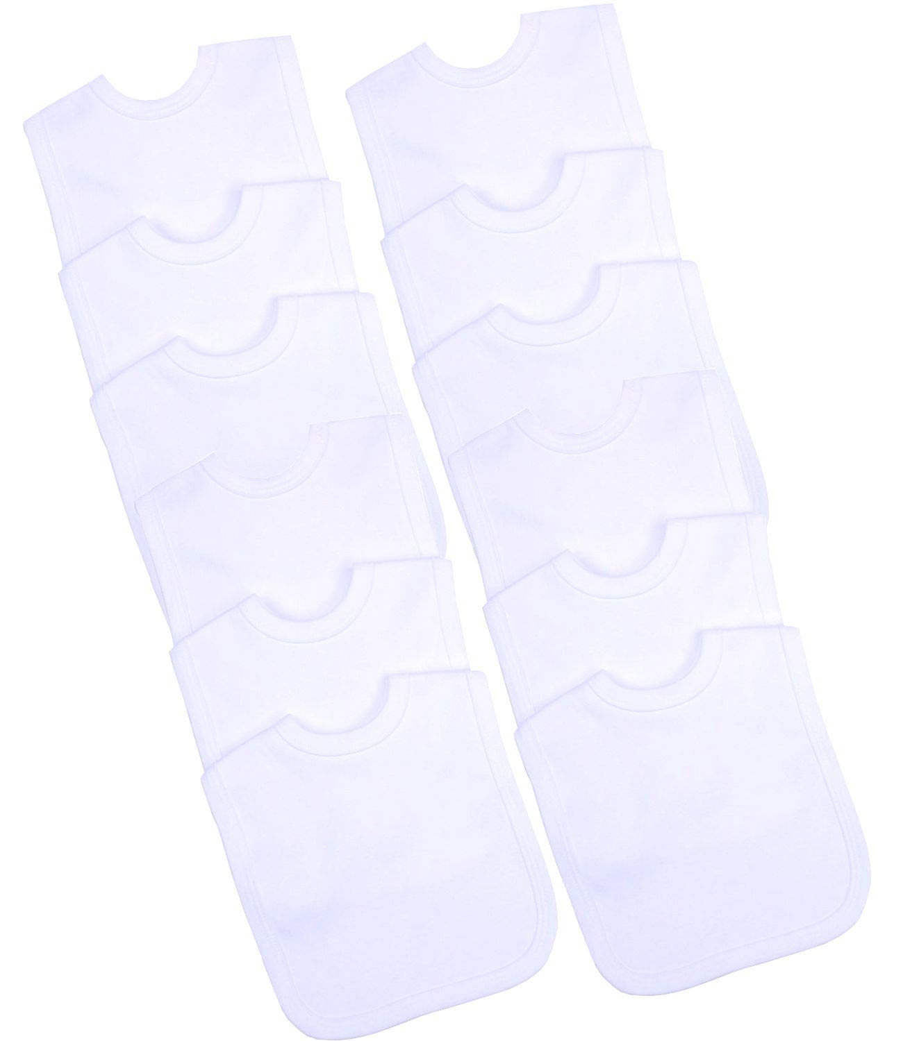 BabyPrem Baby Pack of 12 Cotton Bibs One Size White