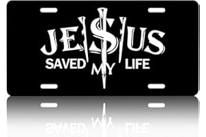 PUIBUN Jesus Saved My Life Car Front License Plate Cover Personalise License Plate Cover Rust-Proof Metal Car Plates Tag Novelty Vanity Tag Decorative 4 Holes Men Women Gifts