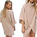 Women Stylish Knitted Sweater Batwing Sleeve Turtleneck Cardigan Irregular Top (XL)