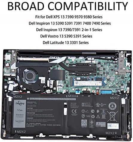 Dentsing Dxgh8 7 6v 52wh 6500mah Laptop Battery Compatible With Dell Xps 13 9370 9380 0h754v Fhd 13 9370 D1705s Inspiron 5390 5391 7400 7490 Series Notebook G8vcf P