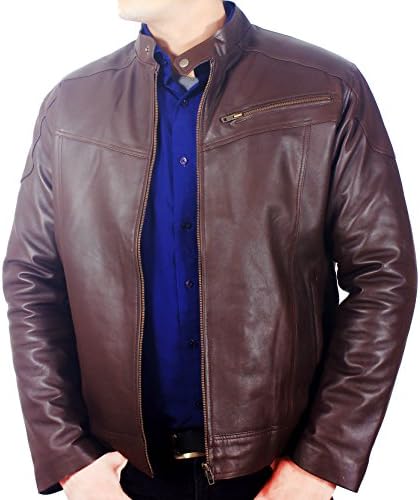 Classic CR7- Brown Leather Jacket for Men,Original Lambskin Leather Jacket (XL)