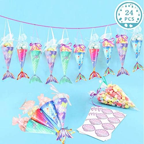 YEZIDE Mermaid Gift Bag Favour Bags Candy Paper Cookies Boxes for Wedding Kids Birthday Baby Shower Mermaid Theme Xmas Halloween Party Decoration Supplies Pack of 24