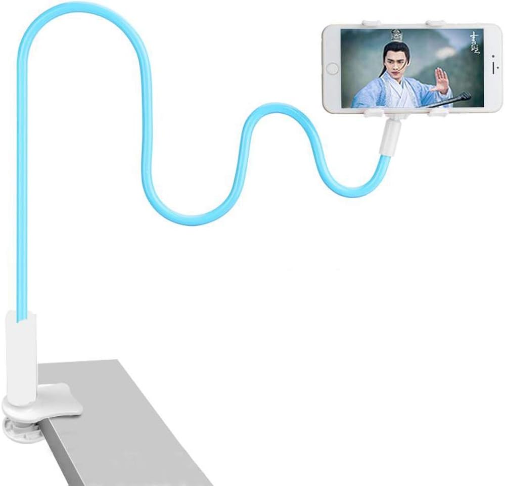 XYSQ Lazy Bracket Bed Phone Holder, Universal Mobile Phone Stand, Bendable Gooseneck Long Arm Clip for Desk Kitchen, Fit for All Cell Phones (white) (Color : Blue)