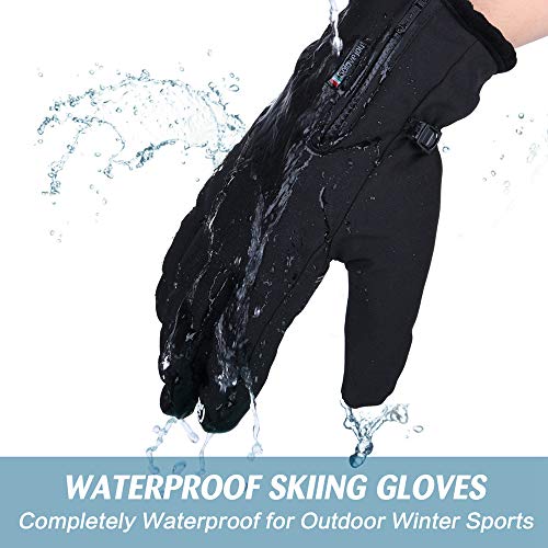 Waterproof Ski Snow Gloves Full Finger Outdoor Sports Gloves Snowboarding Running (Black, X-Large) - Thumbnail 3