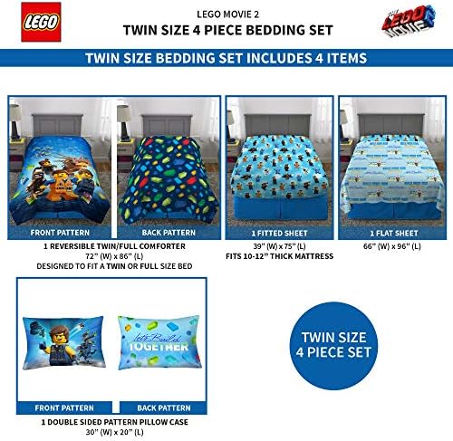 Lego movie-themed bedding set with comforter and sheet, priced at $73.99.