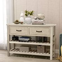 GLCHQ Multifunctional Retro Console Table Two Drawers and Twin Bottom Shelves Living Room Furniture Gap Tiers Shelf for Entryway hallways, Living Rooms,Your Office (Antique Gray)