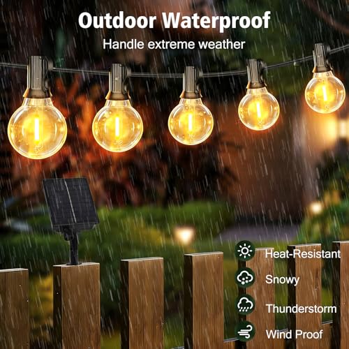 LED Fairy Lights Outdoor Solar 10 m Fairy Lights 25 + 2 G40 Bulbs Timer | Remote control, auto on/off, waterproof, dimmable, 8 modes, garden, patio, wedding, balcony decoration, warm white