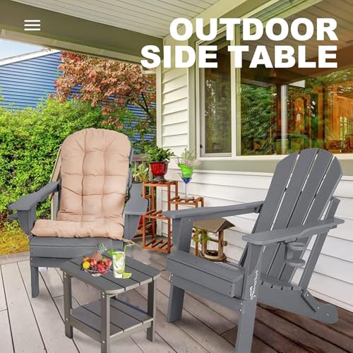 HaiZR Outdoor Adirondack Side Table - Double Tier Patio Outdoor End Table, Weather Resistant, Rectangular Patio Side Tables for Patio, Pool, Backyard, Lawn, Beach（Charcoal Gray）