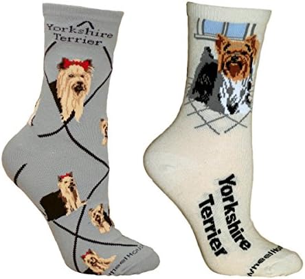 Bundle 2 Items: Yorkshire Terrier on Gray and on Natural Cotton Ladies Socks