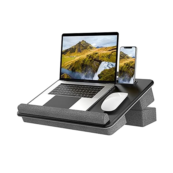 Portable-Laptop-Tray-with-PocketsSlotHandleKlearlook-Height-Adjustable-Waterproof-PVC-Leather-Lap-Desk-with-CushionWrist-PadBed-Sofa-Lap-Table-with-Phone-Tablet-Holder-forNotebook-up-to17-Small Adjustable Lap Desk with Pockets&Slot&Handle-Klearlook PU Leather Height Adjustable Waterproof Lap Desk,Portable…