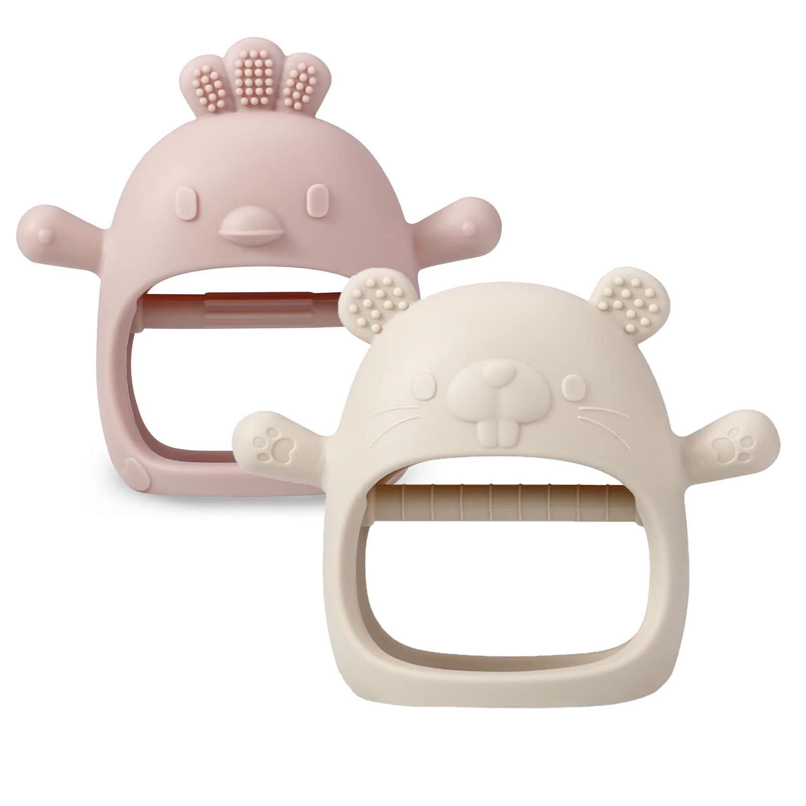 PandaEar 2 Pack Silicone Teething Toys| Hand Teether Mitten for Sucking Needs| Baby Chew Toys Hand Pacifier for Soothing Pain Relief