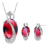 J.MOSUYA Music CZ Ruby Jewelry Set for Women, 18k White Gold Plated Necklace Earring Set Red