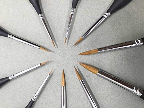 Fine Detail Brushes with Triangular Handles,10 Miniature Brush for Fine Detailing & Art Painting,Acrylic&Nail, Models,Watercolour, Miniatures,Oil, Wargaming Figures.(golden maple series）