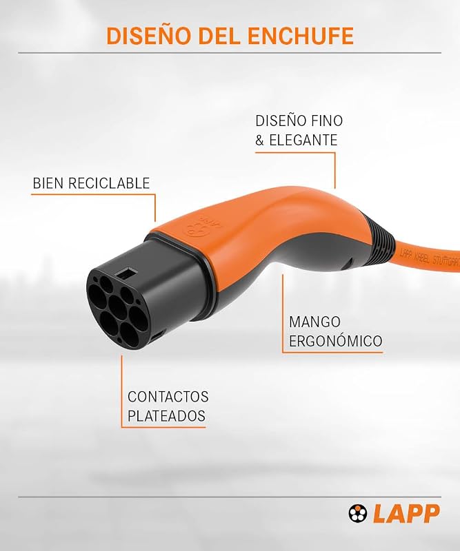 Mobility Cable de Carga EV Tipo 2 - Cable Espiral 11kW, 20A, Trifásico, Resistente al Polvo y al Agua IP55, Flexible, Compatible con Todos los Vehículos Eléctricos e Híbridos Europeos, 5m, Negro