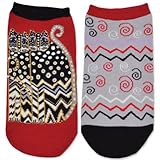 Laurel Burch Women's Polka Dot Felines 2 Pair Pack, Red, 9 -11
