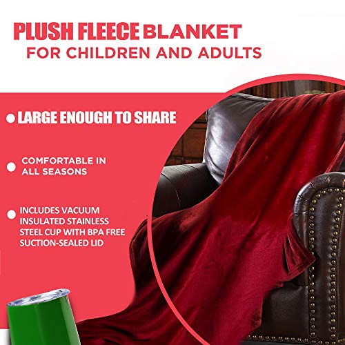Christmas Blanket Gift Box- Includes Luxury Red Blanket, Insulated Mug, Hot Chocolate, Candy & Marshmallows Presents Arrive in Beautiful Gift Box with Holiday Ribbon