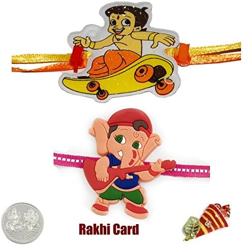 Kids Rakhi Set of 2 - Skating Bheem &amp; Guitar Ganesh Rakhi