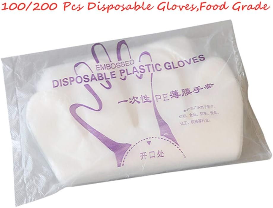 Cnebo Disposable Gloves, 200 Pcs Clear Plastic Gloves PE Hand Gloves for Kitchen Cooking Cleaning Safety Food Handling,Baking Tool,Food Grade,Thicken (100 pcs Mid-Thick)