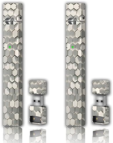 2 Pack - Juul Skin Wrap Vinyl Sticker Decal | JUUL Charger Skin &amp; Prep Pad - Silver 3D Snake Skin