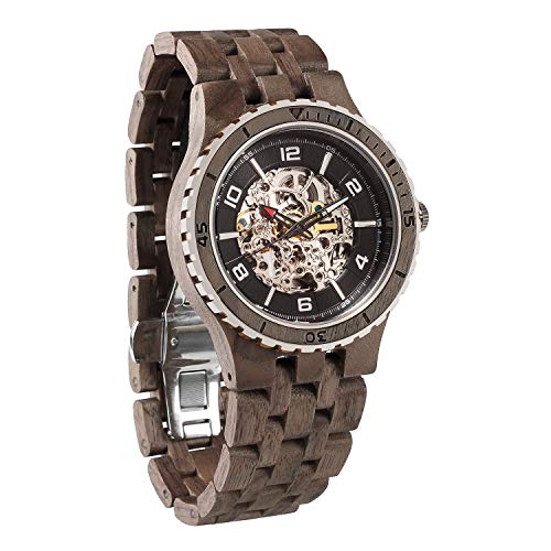 Wilds Wood Watches Premium Eco Self-Winding Wooden Wrist Watch for Men, Natural Durable Handcrafted Gift Idea for Him (Black Walnut)