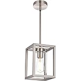 VINLUZ One Light Chandeliers Fixture Brushed Nickel Modern Pendant Kitchen Lighting with Clear Glass Shade Dining Room Lighti