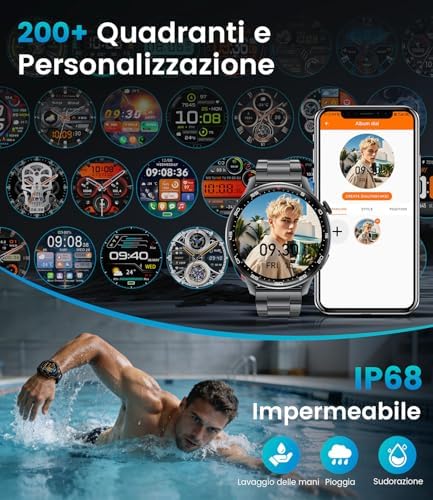 Smartwatch Uomo Militare, 800 mAh, Touchscreen HD 1.7", Luce LED, Funzione Telefono, Monitoraggio Cardiaco/Sonno, IP68, 110+ Modalità Sportive, Compatibile Android/iOS
