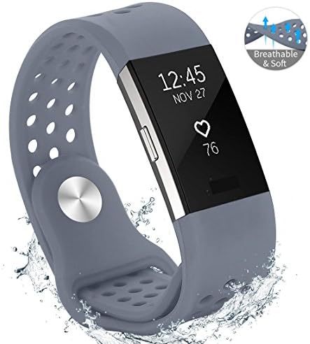Hanlesi Fitbit Charge 2 Strap Bands, Sport Wrist Strap Fitness Accessories Adjustable Soft Silicone Replacement Straps Breathable for Fitbit Charge 2 Activity Wristband
