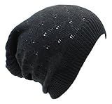 AN- Fashion Lightweight Slouchy Eyelet Pattern Beanie Knit Hat (Black)