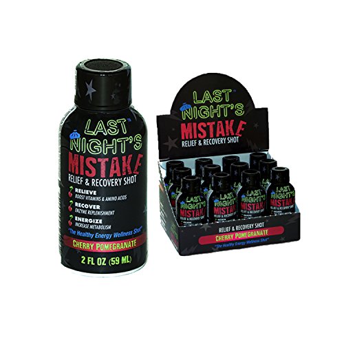 Hangover Relief, Recovery and Energy Shot - Last Night's Mistake, Cherry Pomegranate (12-pack, 2 oz)
