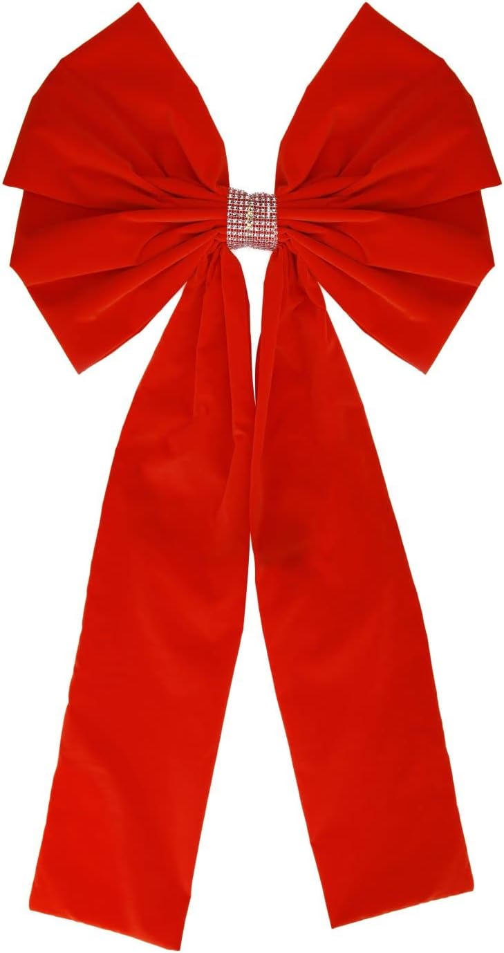 Bows & Ribbons - Meseey 36x18 Inches Extra-Large Christmas Tree Topper Bow Red Velvet Ribbon Gift Bows for Christmas Home Decor, Outdoor Indoor Car Decoration (Red)