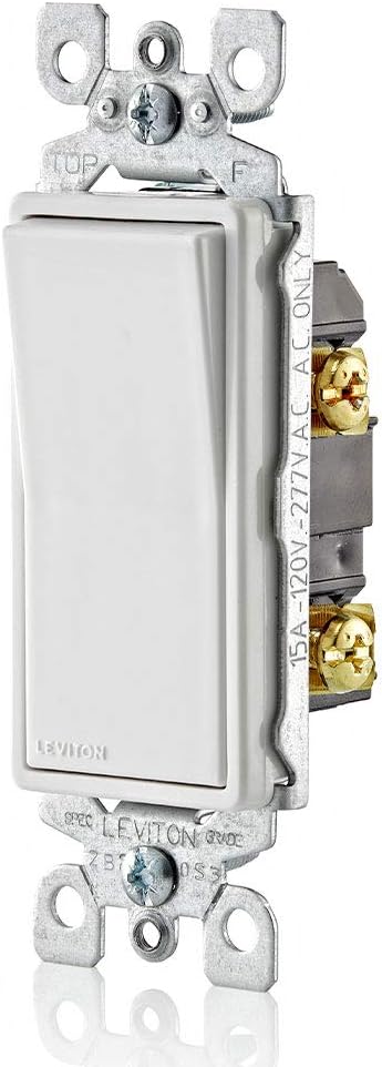 Leviton 5601-2W 15 Amp, 120/277 Volt, Decora Rocker Single-Pole AC Quiet Switch, Residential Grade, Grounding, White - Wall Light Switches - 