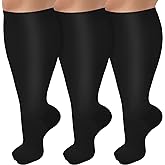 3 Pack Plus Size Compression Socks for Women & Men, Extra Wide Calf Knee High Stockings for Circulation Support