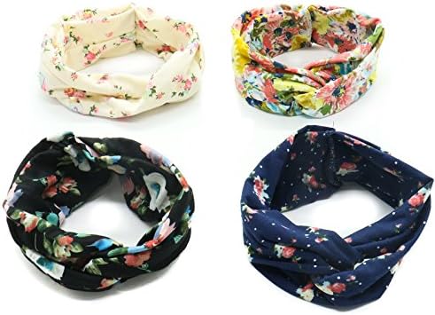 Pack Of 4 Boho Floal Style Criss Cross Head Wrap Hair Band for Women Girls