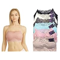 Sofra 6-Pack Wireless Seamless Lace Bras Padded Bralettes Adjustable Straps Variety Color