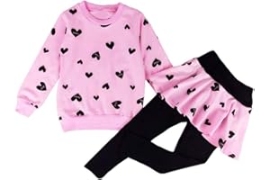 CM-KID Little Girls Outfits Clothes Toddler Long Sleeve Heart Print Hoodie Shirts Top + Leggings Kids Clothing Set