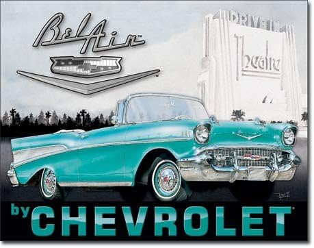 CLASSIC ART/ARTWORK - Cars / Automobiles [1760] - "1957 Chevrolet (Chevy) Bel Air" - Vintage/Antique Image - Artwork/Sign Is Paint On Metal [TSFD]