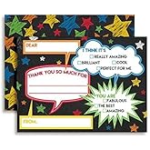 Chalkboard Speech Bubble Birthday 10 Thank You Cards 4" x 5.5" Fill-In Thank You Notes with Envelopes, Kids Party Stationery Set, Cute Fun Design, Made in USA by Amanda Creation