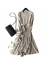 FINCATI Vestido largo de jersey, primavera, otoño, de cachemira, con cinturón, ajustado, con gran swing, vestidos midi