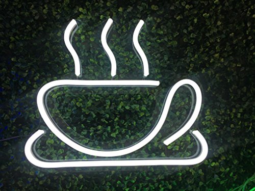 Neon Signs Coffee Cup LED Sign LED Neon Light Sign Coffee Bar Beer Pub 10" 8.6" (or 25cmX22cm) Coffee Signs for Shops, Hotels, Liquor Stores | No use of Toxic Neon (White) (Coffee Cup)