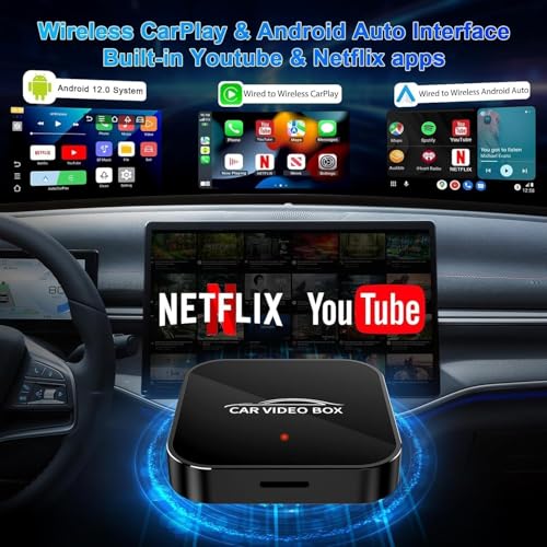 2026 Wireless CarPlay & Android Auto Adapter Supports Netflix/Youtube/TF - Plug & Play, Magic Video Box Compatible with CarPlay & Android Auto Factory (4GB RAM+16GB)