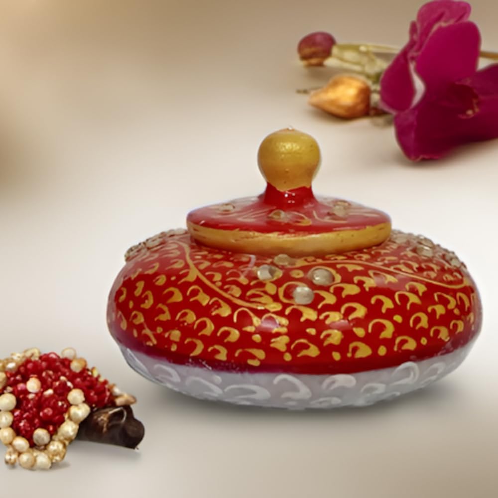 Purpledip Marble Sindoor Kumkum Dibbi: Box For Storing Makeup, Spices Or Ring (12352A)